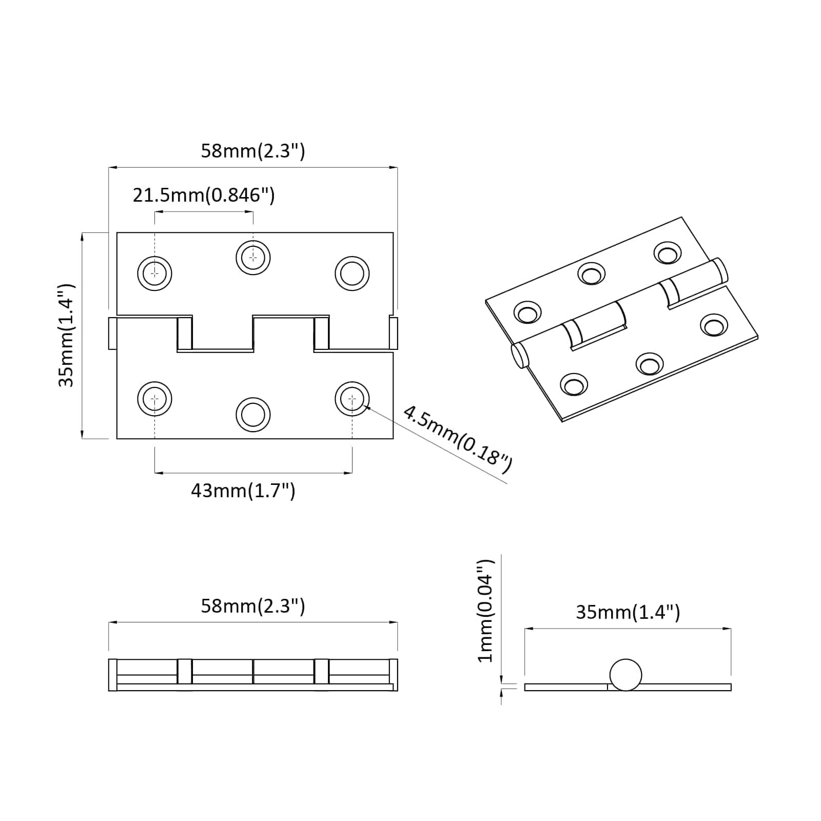 Tečaj Enobarvno 12 pcs srebrna 58 x 35 x 1 mm Jeklo - slika 9