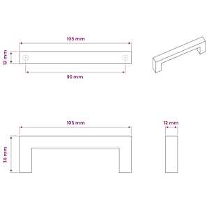 Nábytkové madlo 2 pcs Černá 110 x 12 x 36 mm Železo - obrázek 7