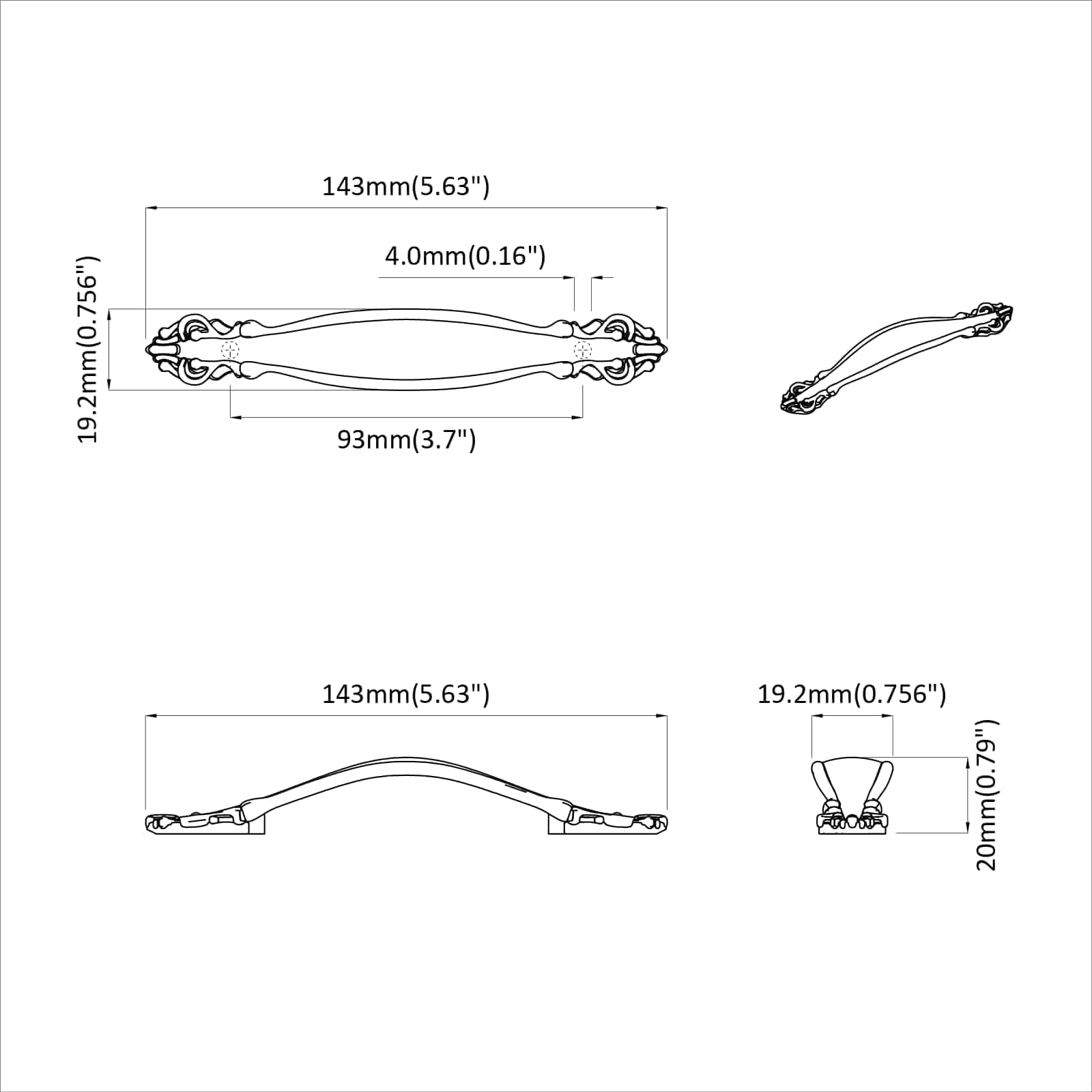 Ročaj 2 pcs Zlata 143 x 19,2 x 20 mm Cinkova zlitina - slika 7