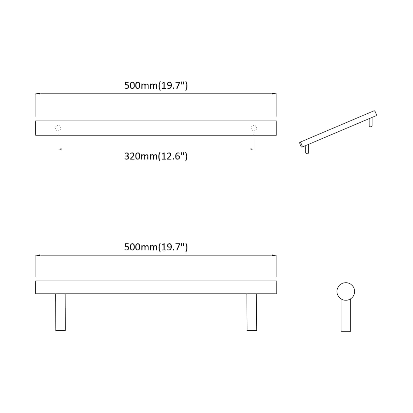 Ročaj 2 pcs srebrna 500 mm Jeklo - slika 7