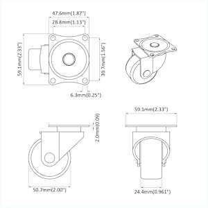 Otáčecí kolečko 2 pcs Stříbrná 60 x 60 x 50 mm Železo a nylon - obrázek 10
