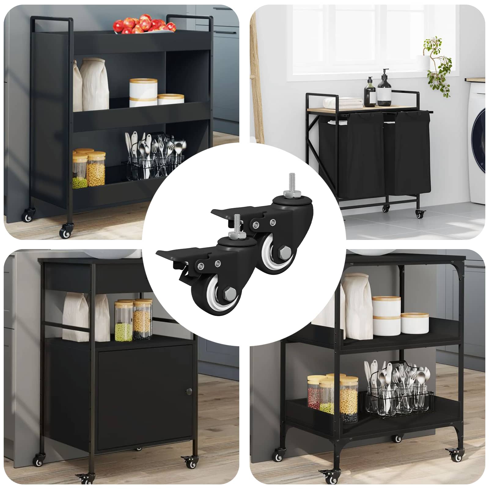 Thumbnail - vidaXL Rollen 2 pcs Schwarz M6 x 37 mm Eisen und Nylon