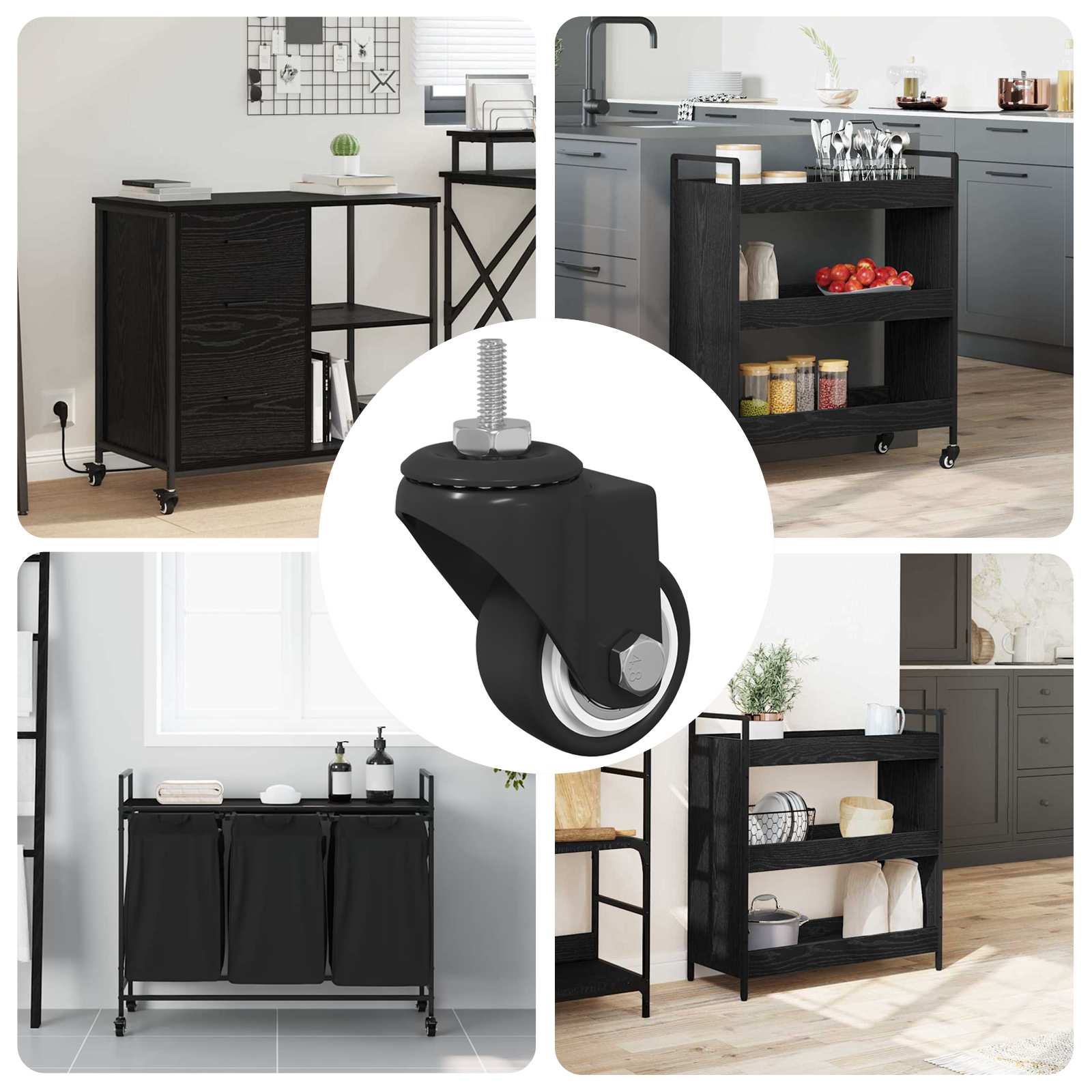 Vrteče kolesce 12 pcs Črna 40,4 x 40,4 x 19,7 mm