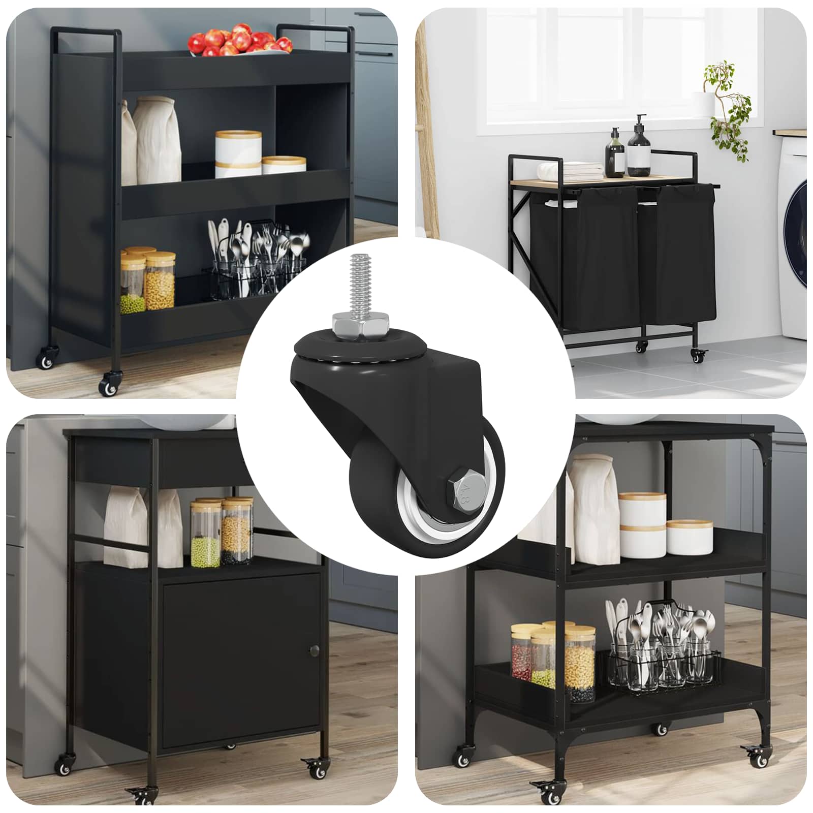 vidaXL Drehrolle 12 pcs Schwarz 40,4 x 40,4 x 19,7 mm Eisen und Nylon