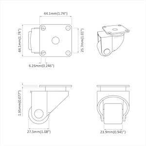 Kolečko 2 pcs Stříbrná 44,1 x 44,1 x 1,95 mm Nylon - obrázek 10