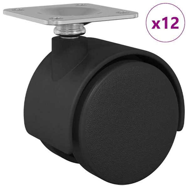 vidaXL P&ouml;&ouml;rlev rullik 12 tk Must 39,5 x 39,5 x 37,8 mm Raud ja PP