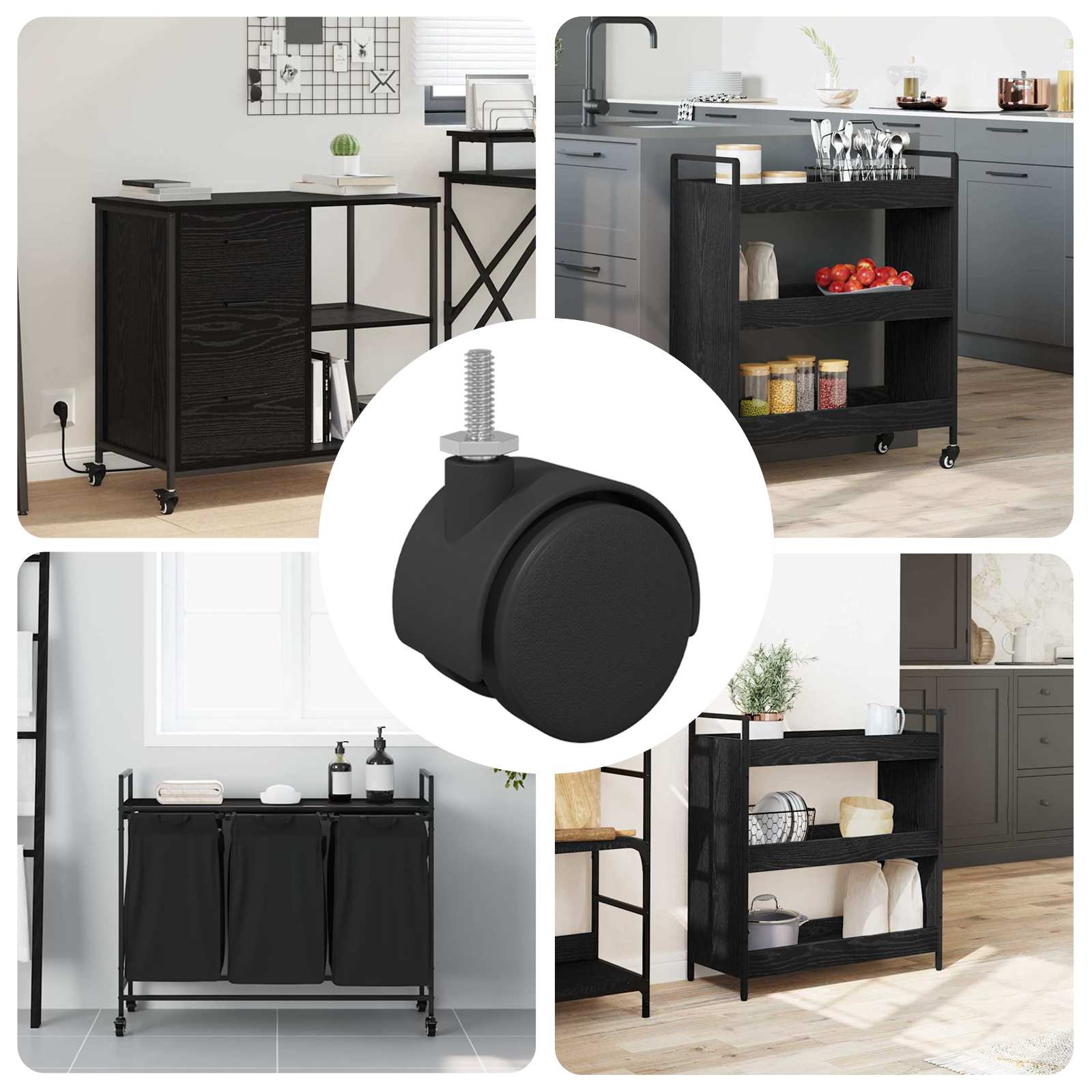 vidaXL Bockrolle 12 pcs Schwarz und Silber 37,8 x 40 mm Eisen und PP