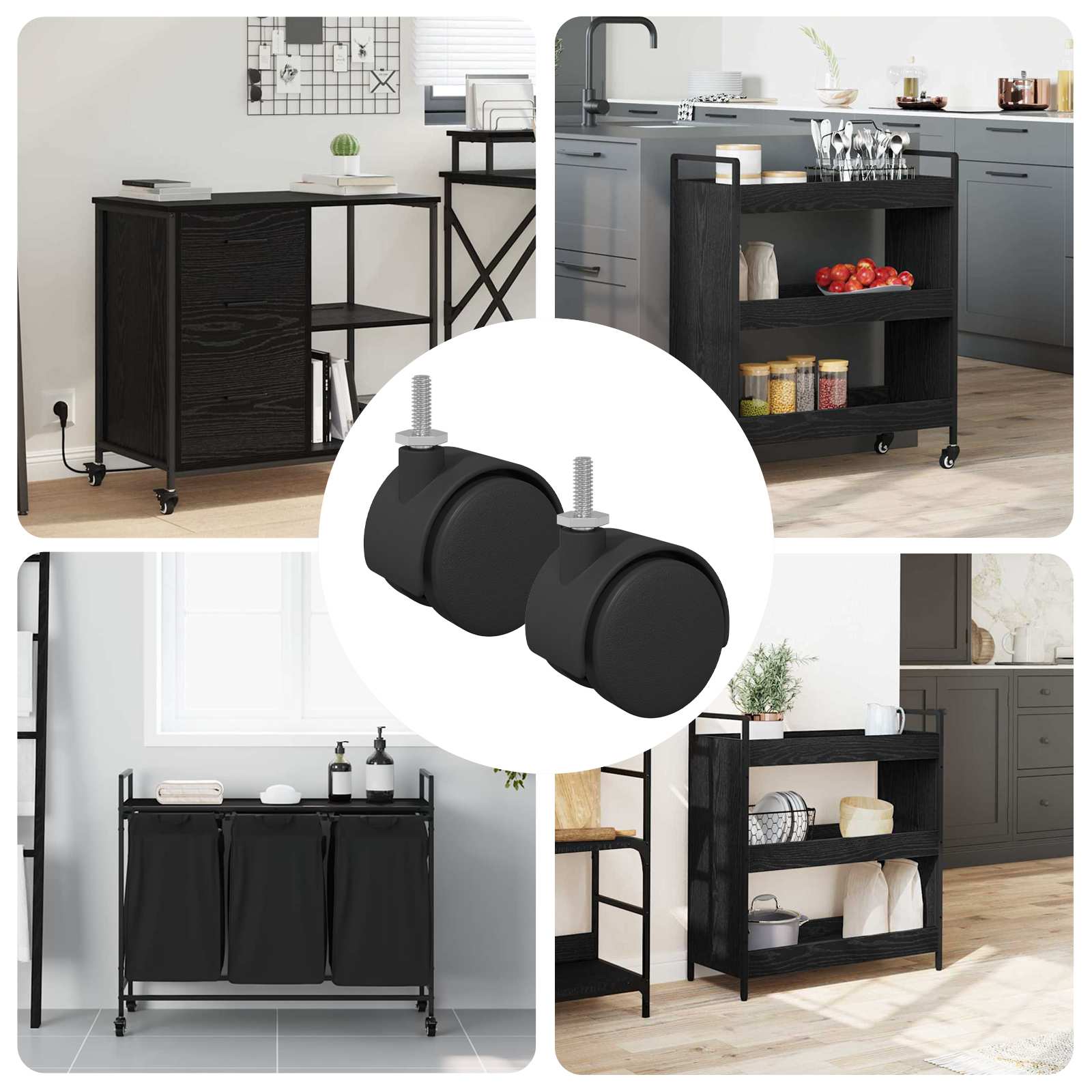 vidaXL Rollen 2 pcs Schwarz 40,1 x 40,1 x 37,8 mm PP und Eisen