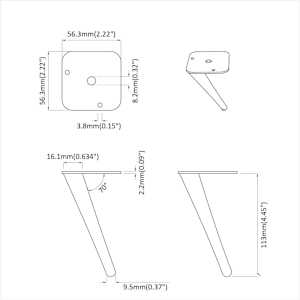 Stojící nohy 2 pcs Černá 56 x 56 x 100 mm Železo - obrázek 9