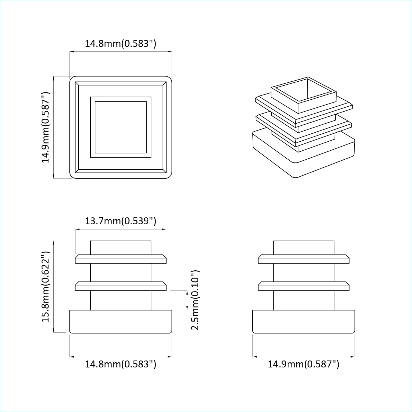 Končne kapice 2 pcs Črna 15 x 15 x 15 mm PP - slika 6