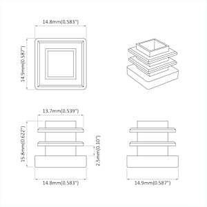 Koncové zátky 2 pcs Černá 15 x 15 x 15 mm PP - obrázek 6