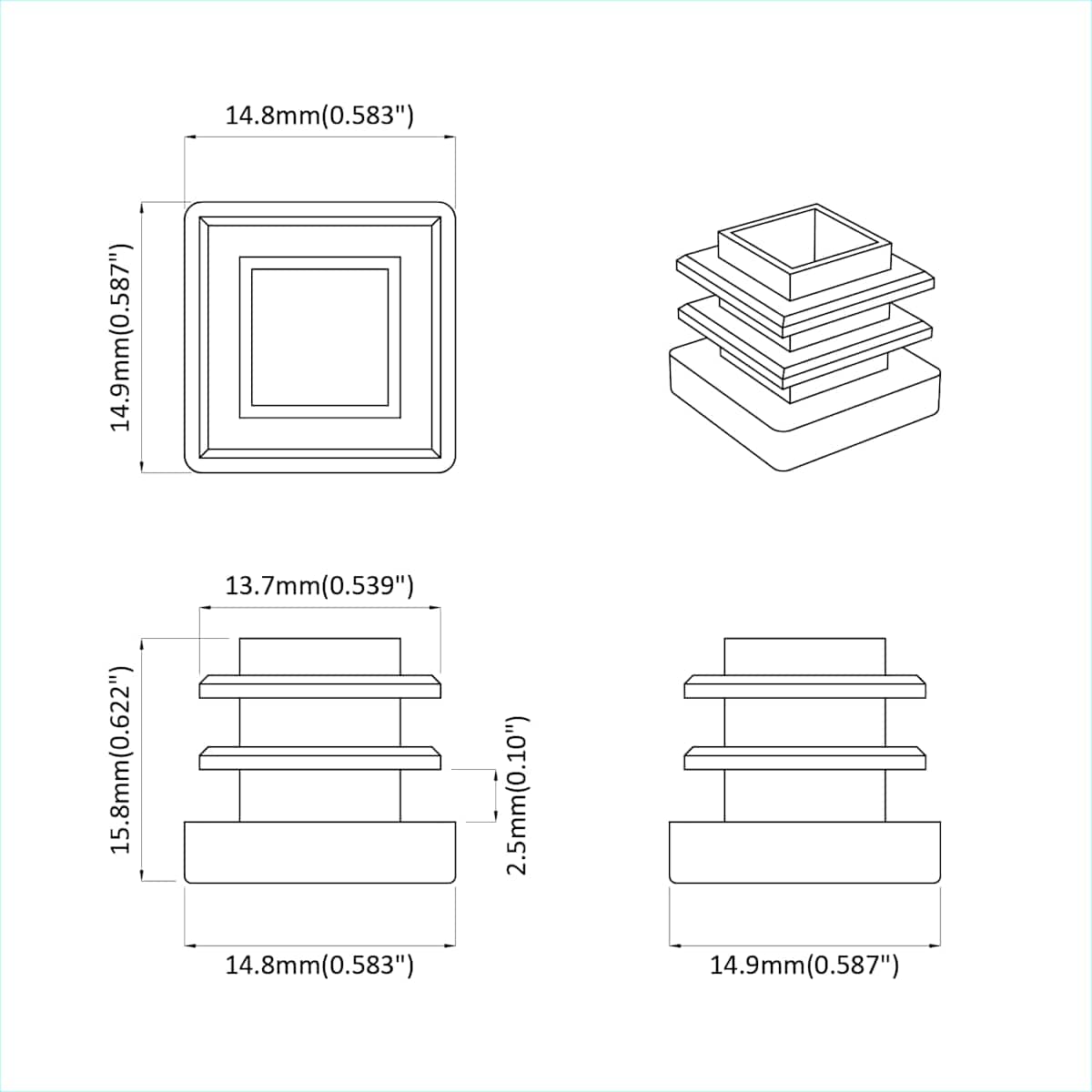 Endekapsler 10909 stk. Sort 15 x 15 x 15 mm PP - Billede 6