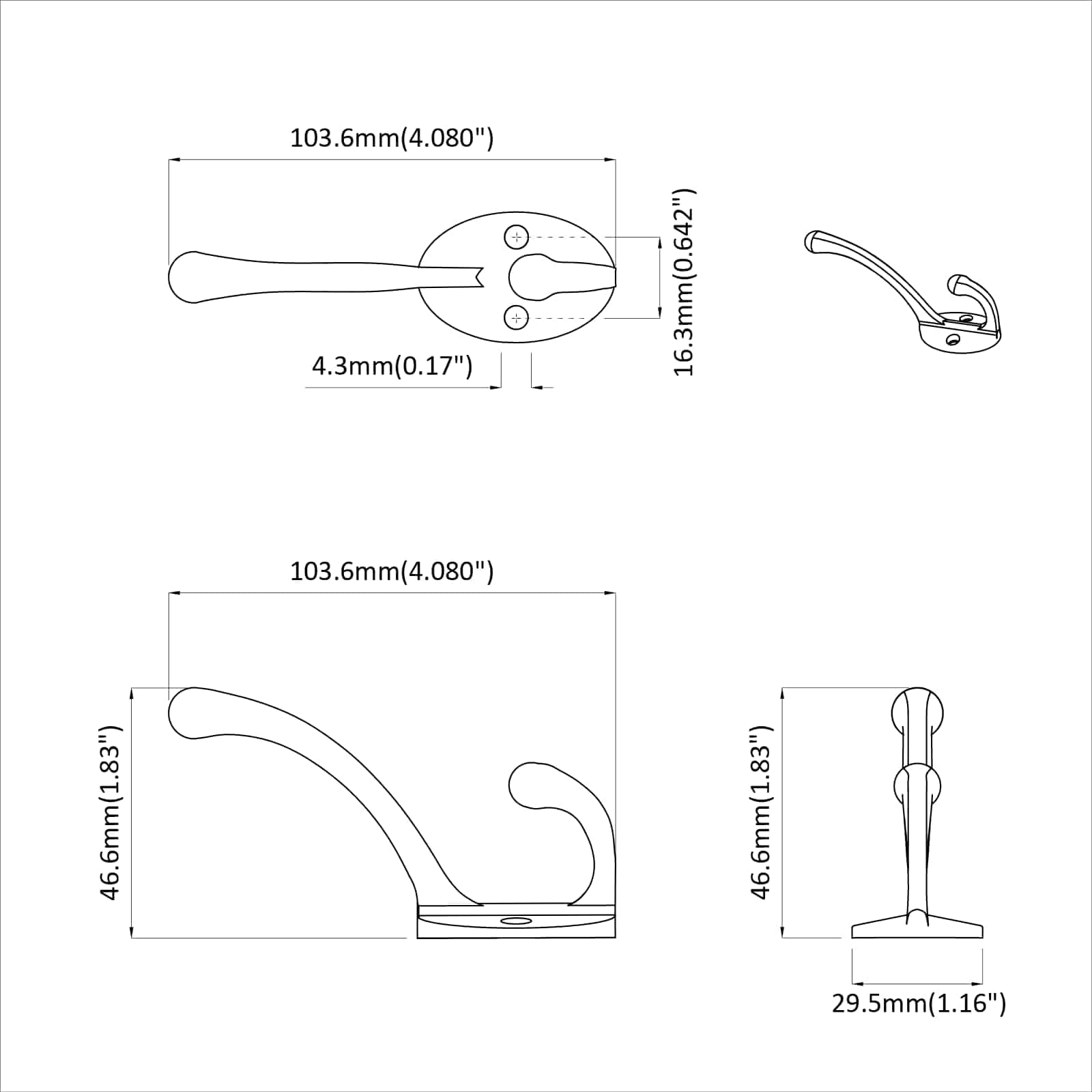 Apģērbu āķis 2 pcs Melna 102 x 29 x 47mm Cinka sakausējums