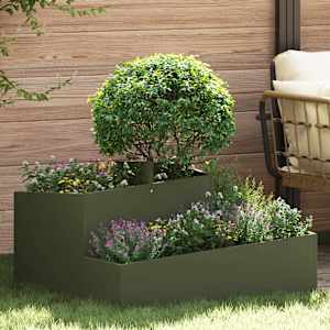 Vrtni lonček Oljčno zelena 80 x 80 x 50 cm Mlinjeni jeklo