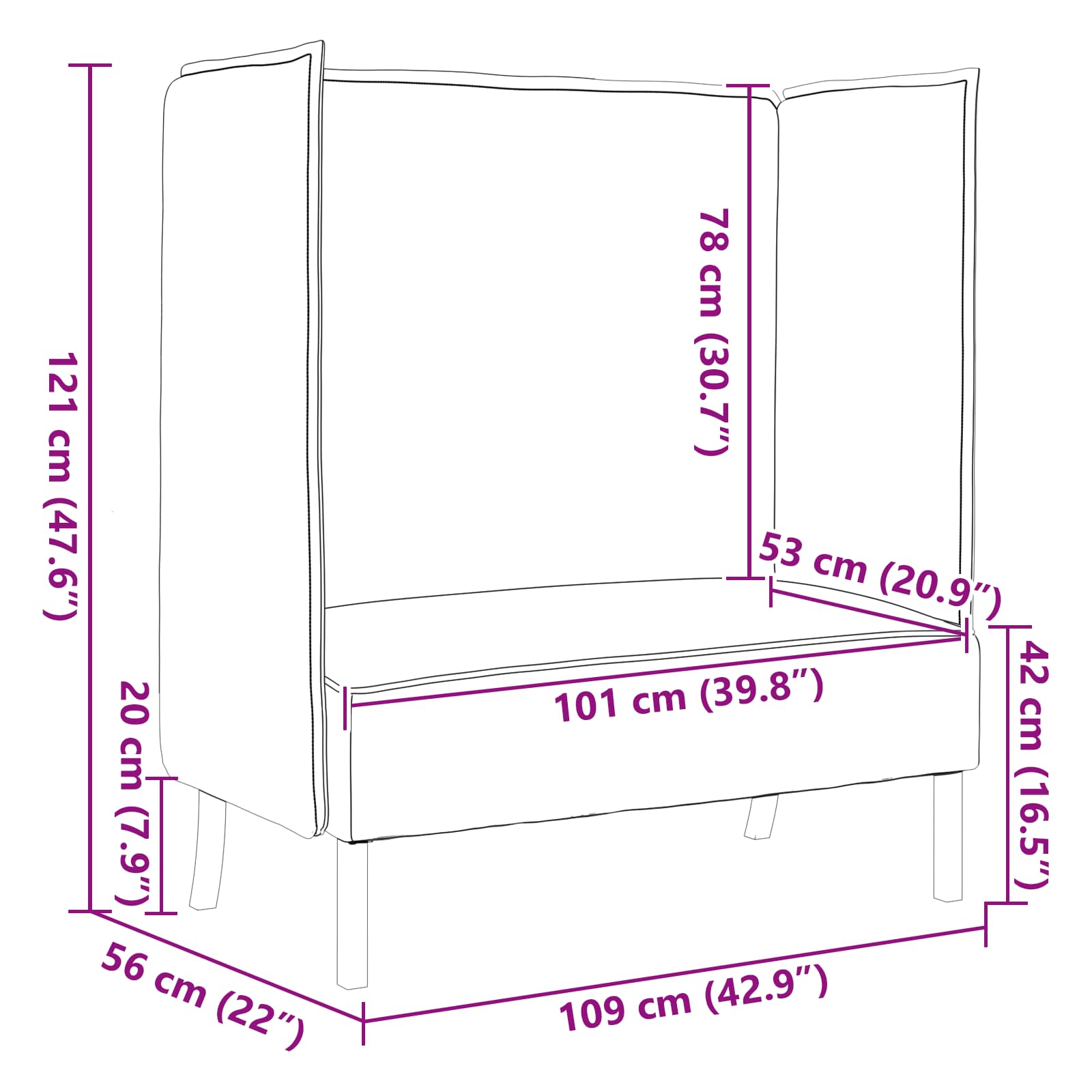 Kõrge seljatoega diivan Helehall 109 x 56 x 121 cm kangas - Image 10