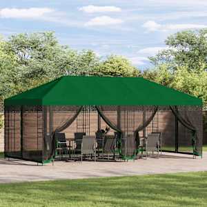Paviljon s stenami 6 x 3 m Zelena Poliester in jeklo 190