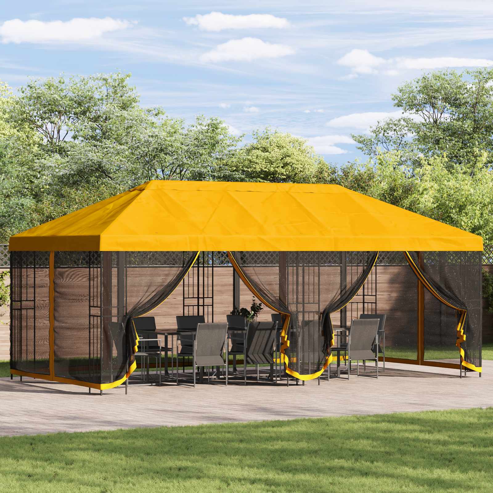 Paviljoen met zijwanden 6 x 3 m Geel Polyester en staal 190 image 1