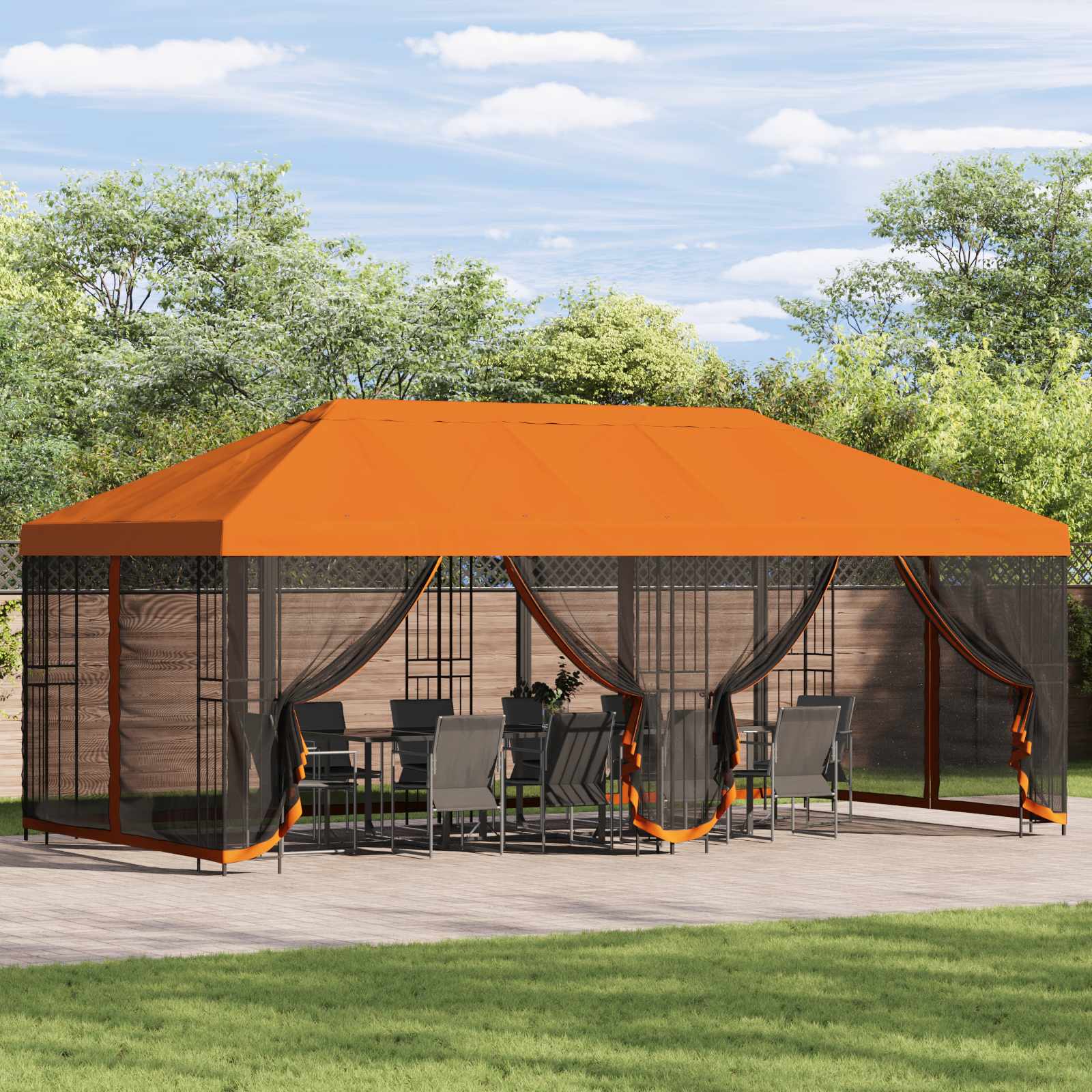 Paviljoen met zijwanden 6 x 3 m Oranje Polyester en staal 190 image 1