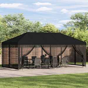 Paviljon s stenami 6 x 3 m Črna Poliester in jeklo 190