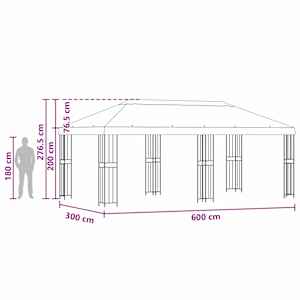 Altán s bočními stěnami 6 x 3 m Vínová Polyester a ocel 190 - obrázek 6