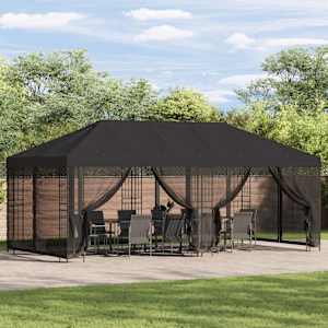 Paviljon s stenami 6 x 3 m Antracit Poliester in jeklo 190