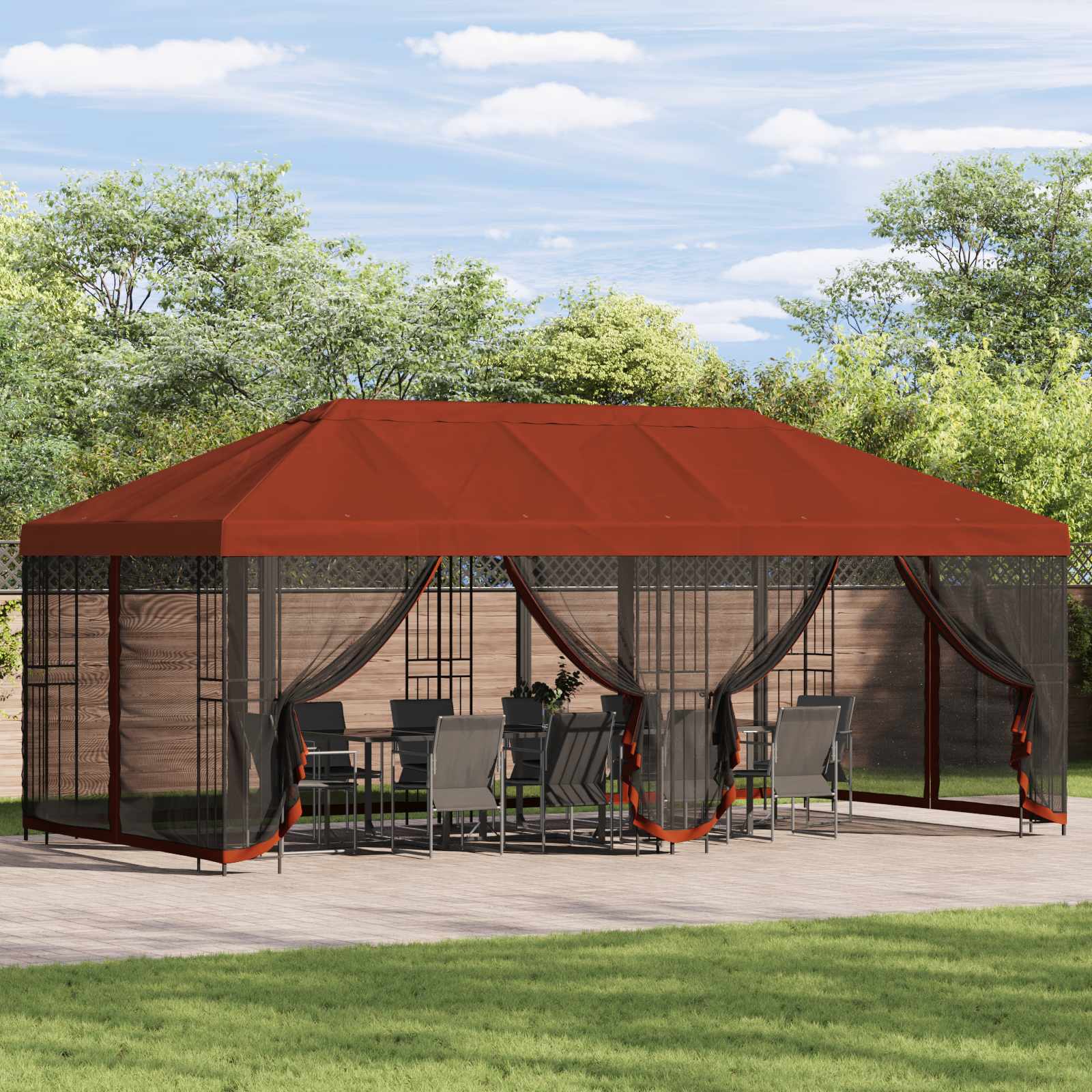 Paviljoen met zijwanden 6 x 3 m Terracotta Polyester en staal image 1