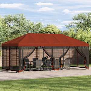 Paviljon s stenami 6 x 3 m Terakota Poliester in jeklo 190
