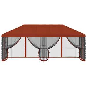 Altán s bočními stěnami 6 x 3 m Cihlová Polyester a ocel 190 - obrázek 3