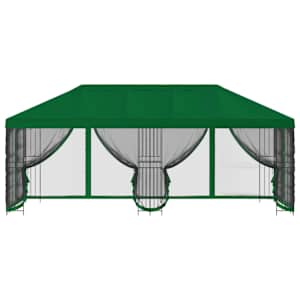 Altán s bočními stěnami 6 x 3 m Zelená Polyester a ocel 190 - obrázek 3