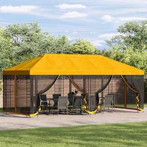 Paviljon s stenami 6 x 3 m Rumena Poliester in jeklo 190