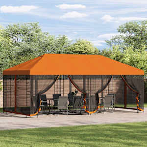 Paviljon s stenami 6 x 3 m Oranžna Poliester in jeklo 190