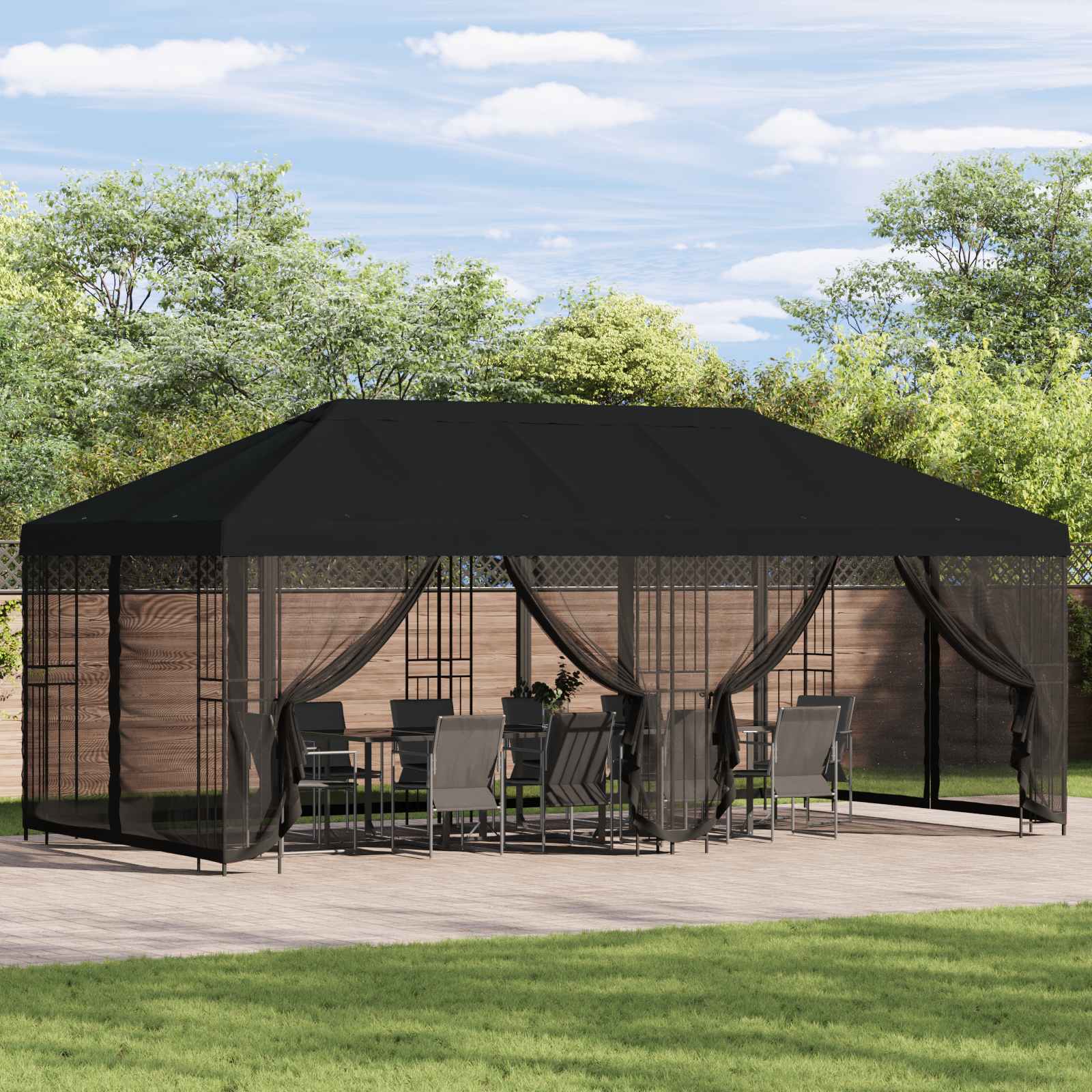Paviljoen met zijwanden 6 x 3 m Zwart Polyester en staal 190 image 1