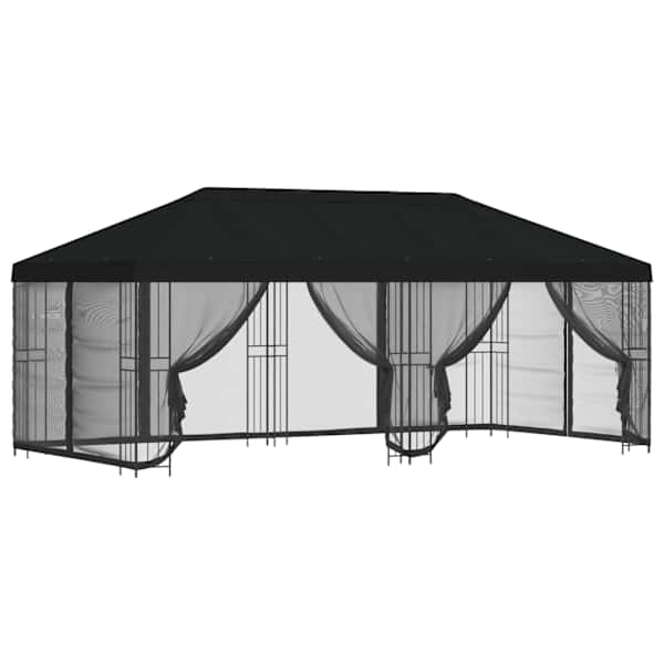 vidaXL Paviljon k&uuml;lgseinadega 6 x 3 m Must Pol&uuml;ester ja teras 190 gsm