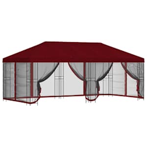 vidaXL Paviljon k&uuml;lgseinadega 6 x 3 m Veinipunane Pol&uuml;ester ja teras