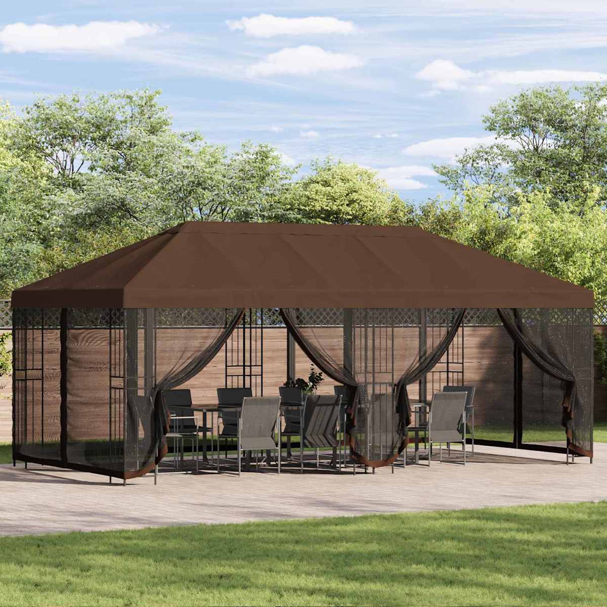 Pavillon med sidetapper 6 x 3 m Polyester og Stål 190 gsm