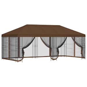 vidaXL Paviljon k&uuml;lgseinadega 6 x 3 m Pruun Pol&uuml;ester ja teras 190 gsm