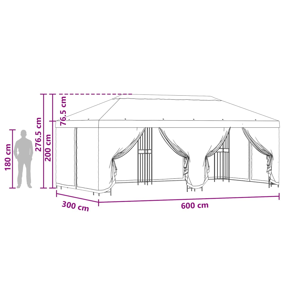 Pavillon med sidetapper 6 x 3 m Polyester og Stål 190 gsm - Billede 6
