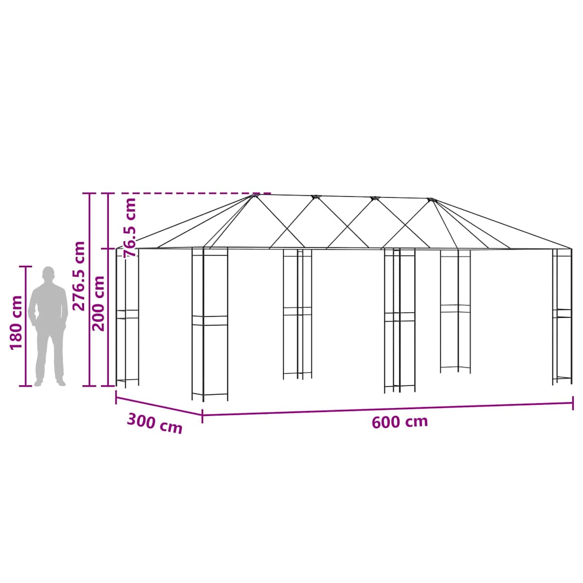 Gazebo ramme uden gazebo stof 6 x 3 m Sort Stål - Billede 7