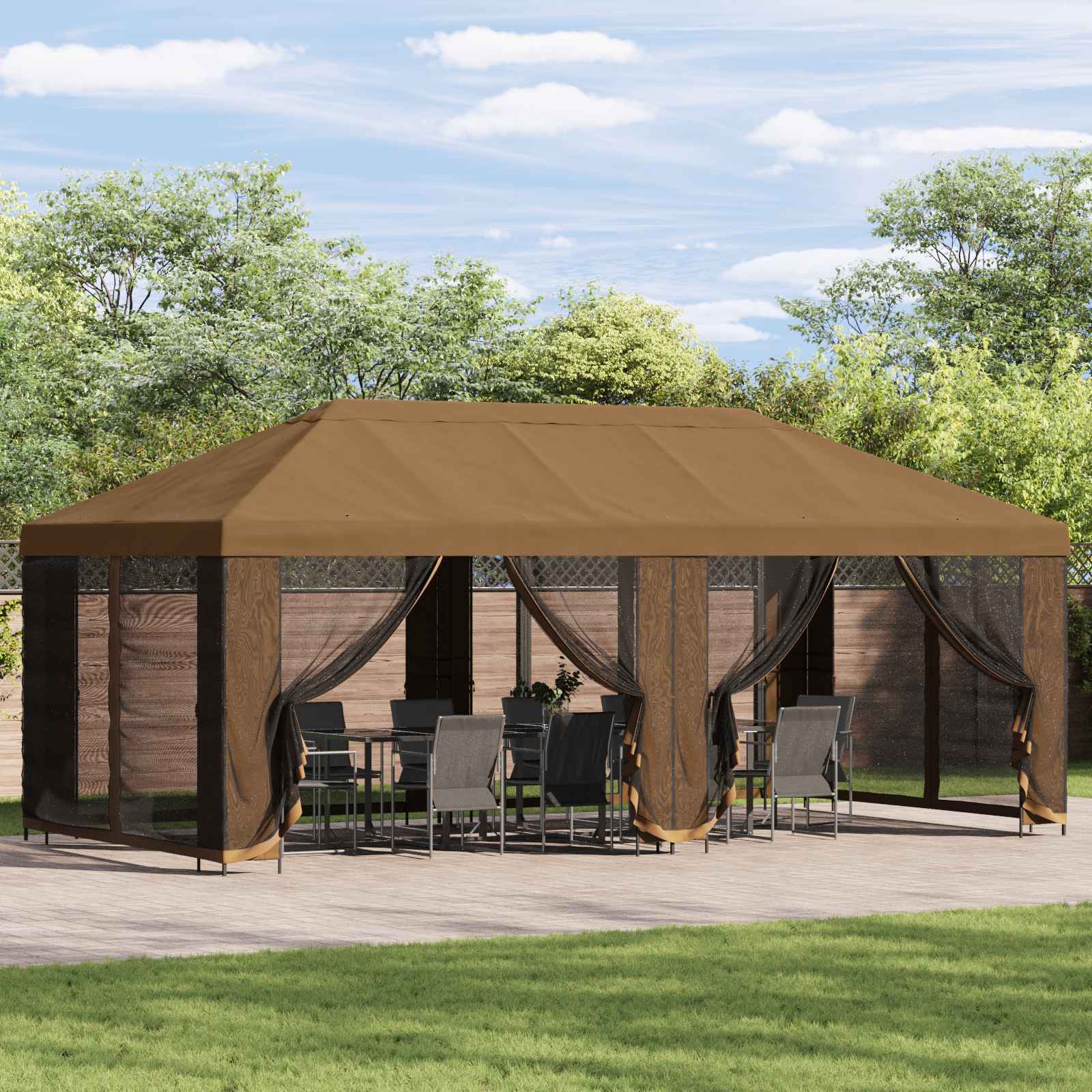 Tuinprieel 6 x 3 m Beige Polyester en staal 190 image 1