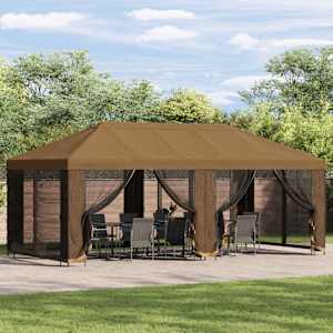 Vrtna paviljon 6 x 3 m Bež Poliester in jeklo 190