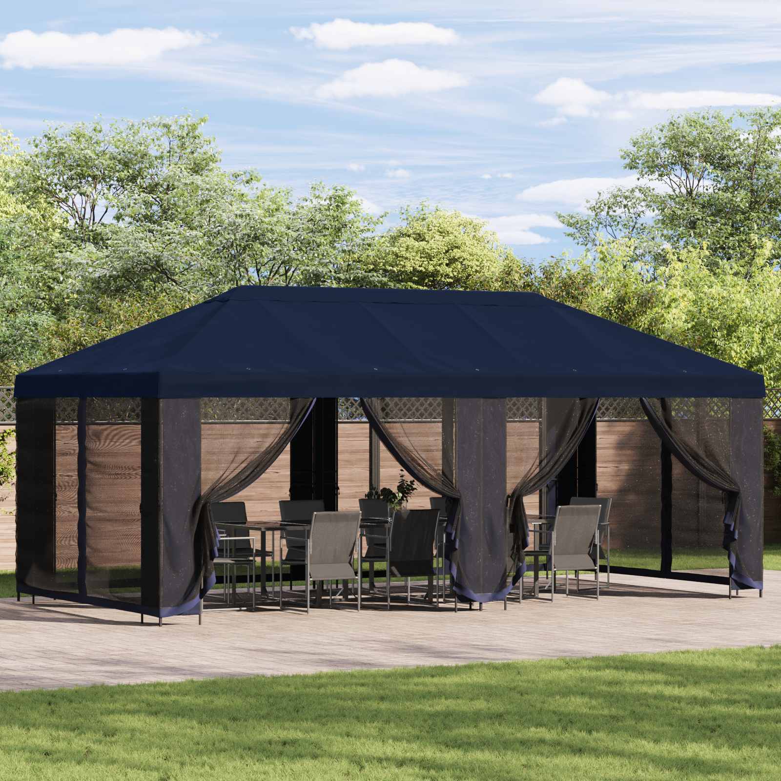 Tuinprieel 6 x 3 m Blauw Polyester en staal 190 image 1