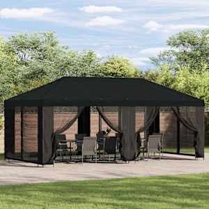 Vrtna paviljon 6 x 3 m Črna Poliester in jeklo 190