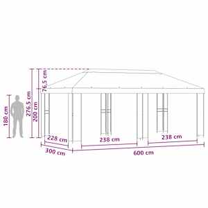 Zahradní altán 6 x 3 m Černá Polyester a ocel 190 - obrázek 7