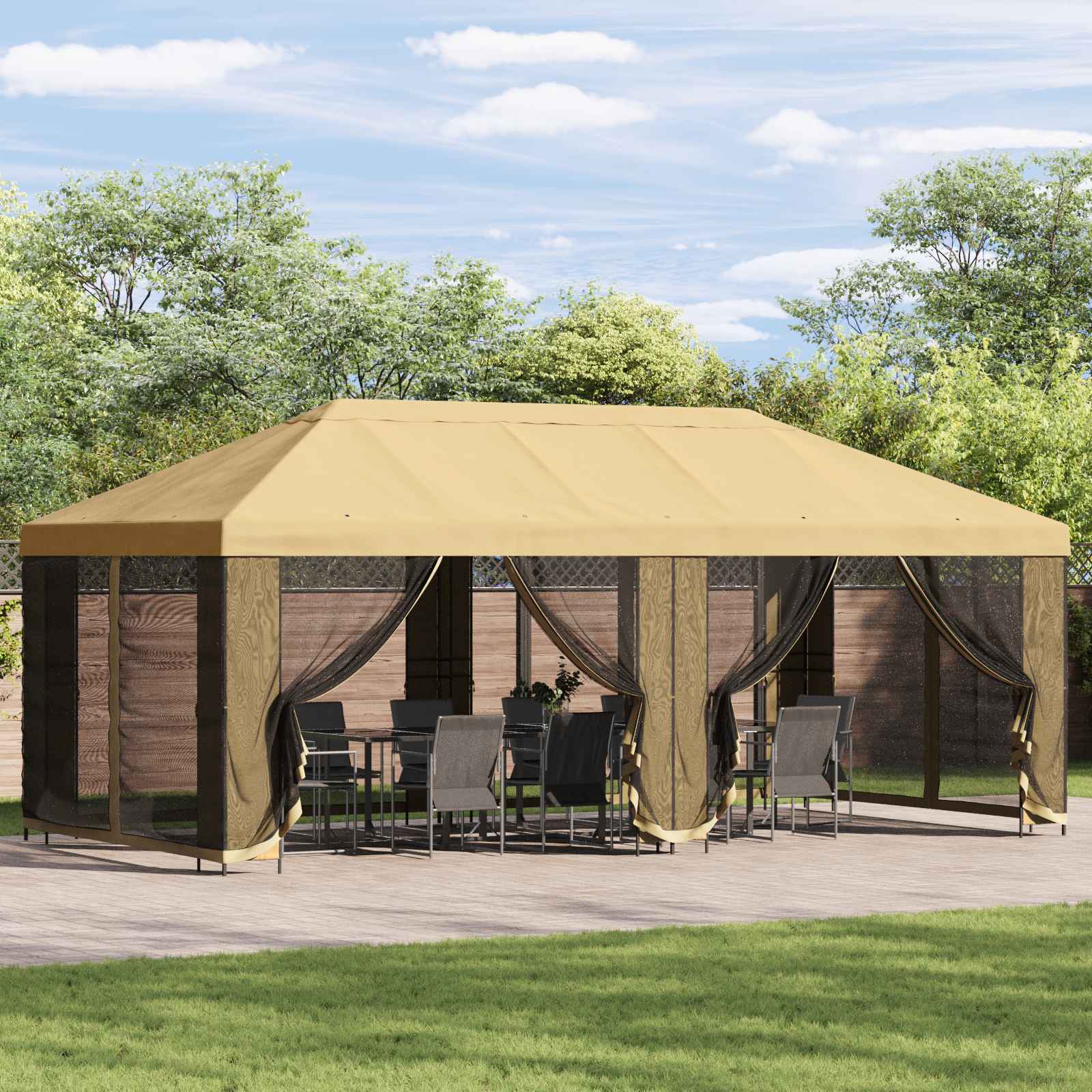 Paviljoen met zijwanden 6 x 3 m Crèmekleurig Polyester en staal image 1