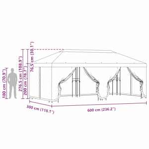 Altán s bočními stěnami 6 x 3 m Zelená Polyester a ocel 190 - obrázek 7