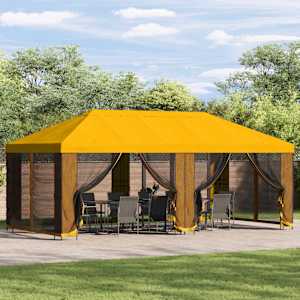 Paviljon s stenami 6 x 3 m Rumena Poliester in jeklo 190