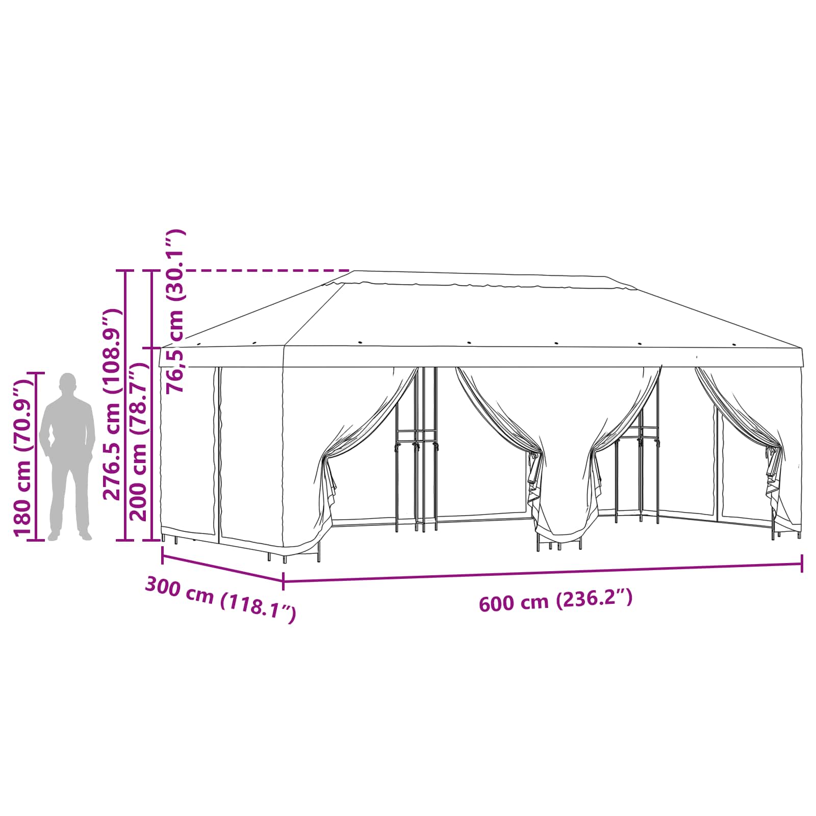 Paviljoen met zijwanden 6 x 3 m Geel Polyester en staal 190 image 7
