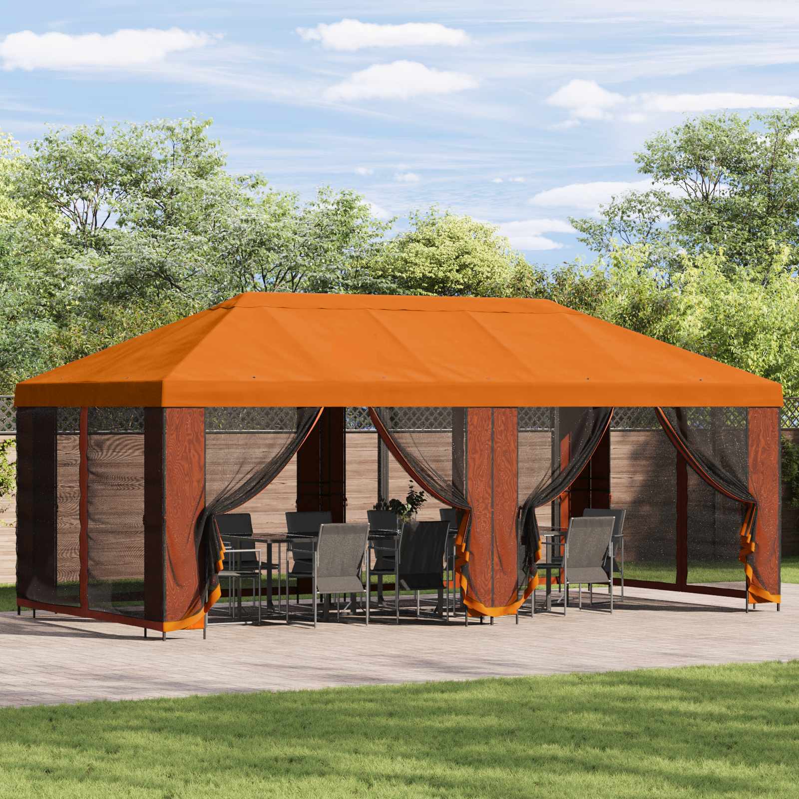 Paviljoen met zijwanden 6 x 3 m Oranje Polyester en staal 190 image 1