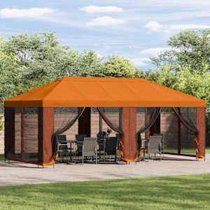 Paviljon s stenami 6 x 3 m Oranžna Poliester in jeklo 190
