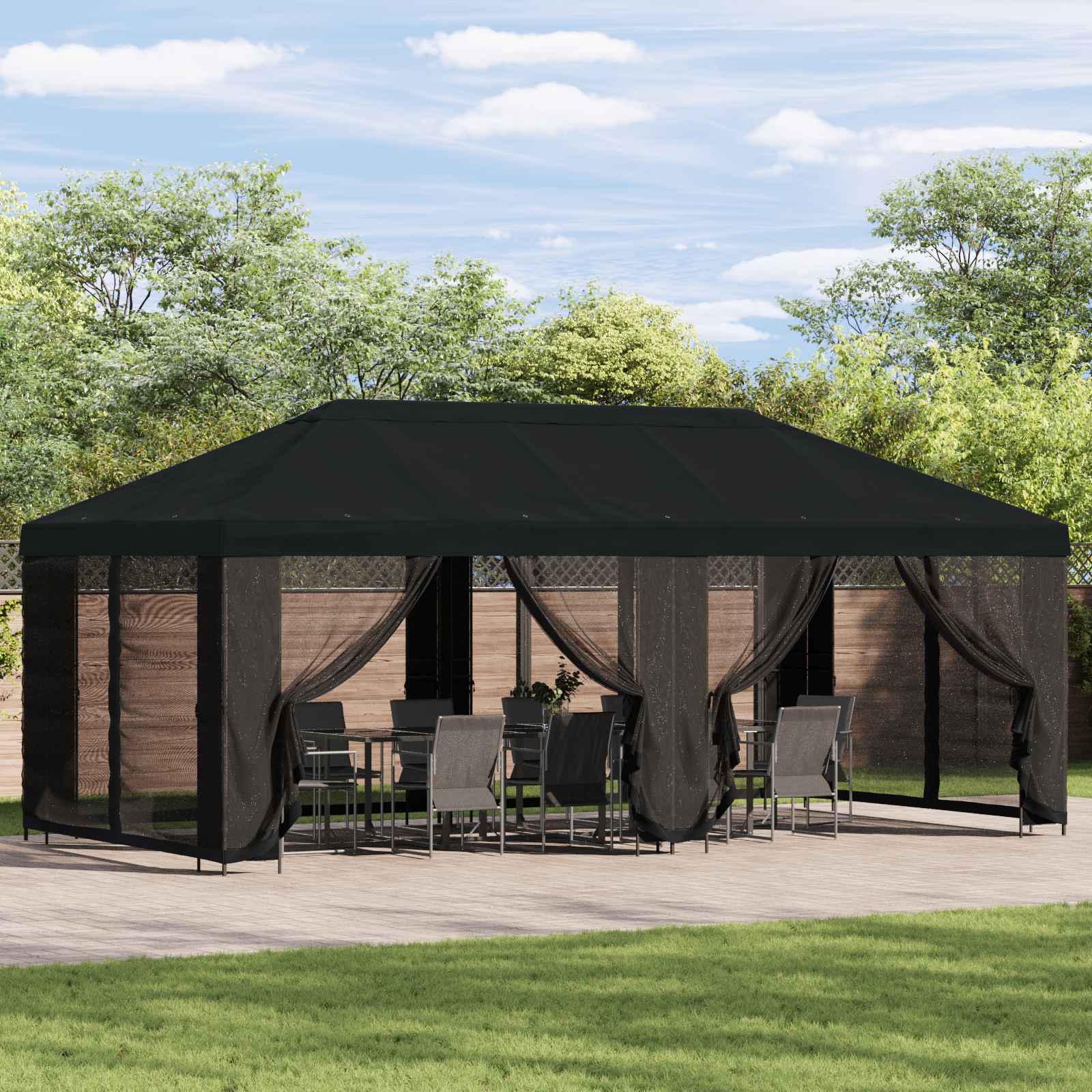 Paviljoen met zijwanden 6 x 3 m Zwart Polyester en staal 190 image 1